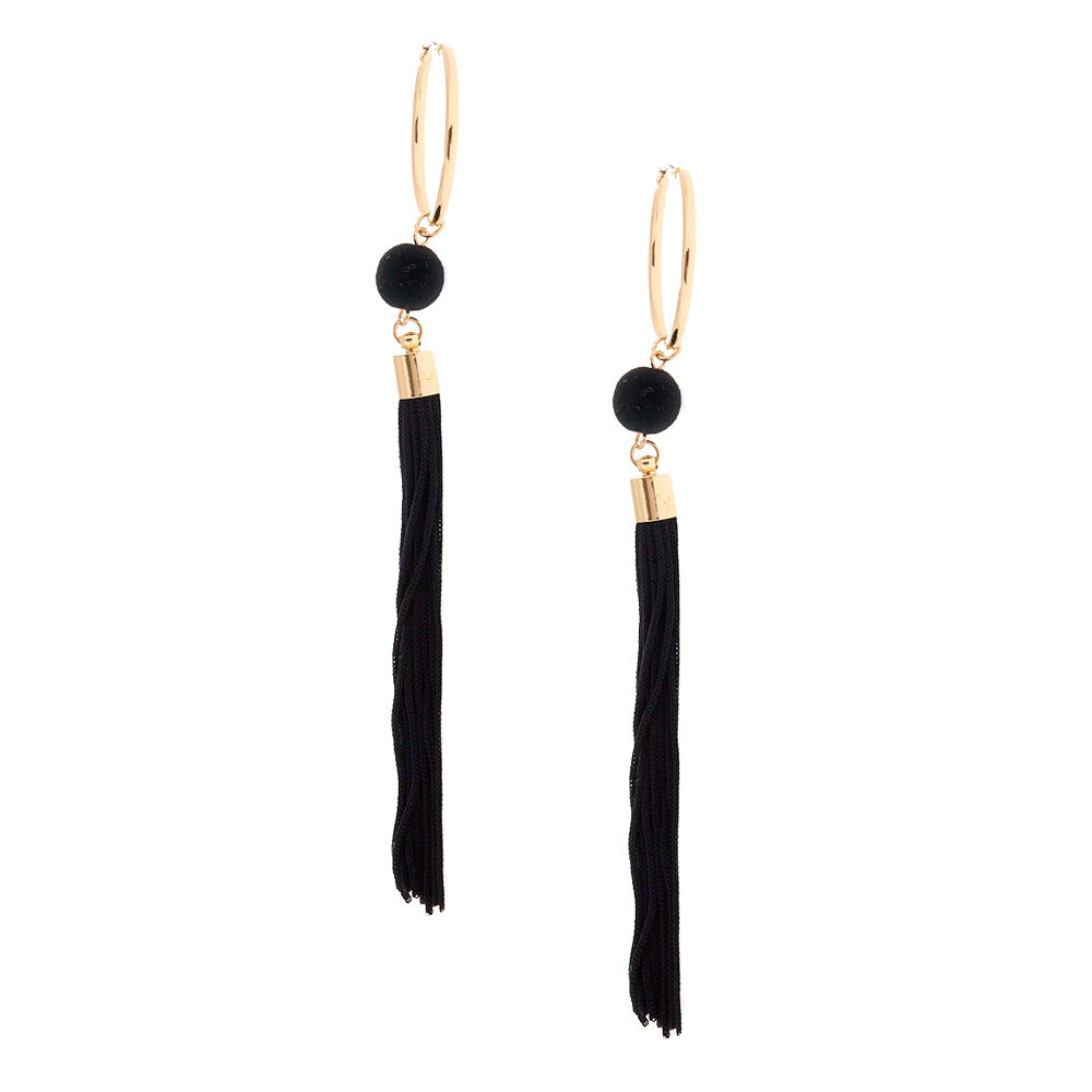 Tassel 6" Drop Earrings - Black,