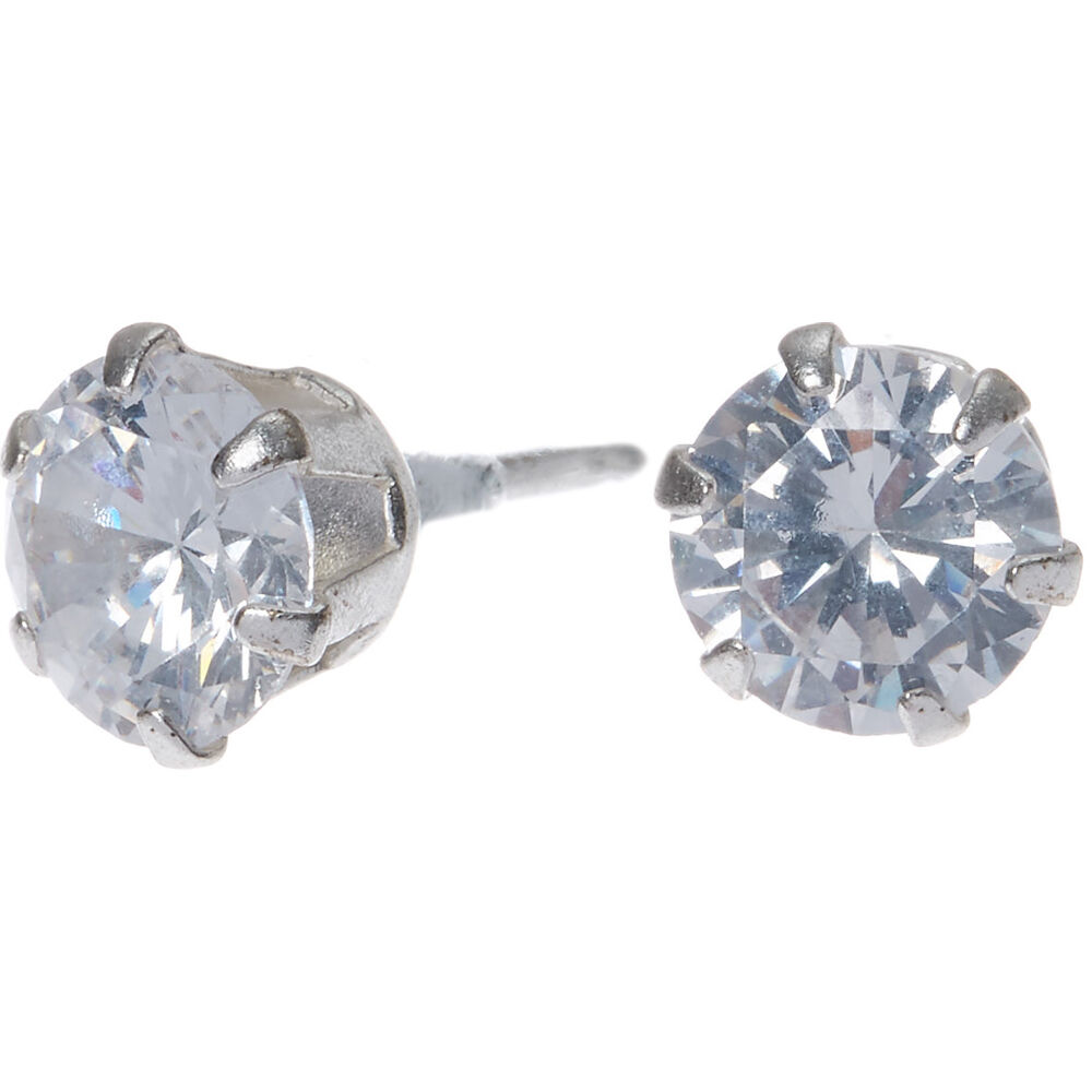 Sterling Silver Cubic Zirconia Round Stud Earrings - 6MM | Claire's US