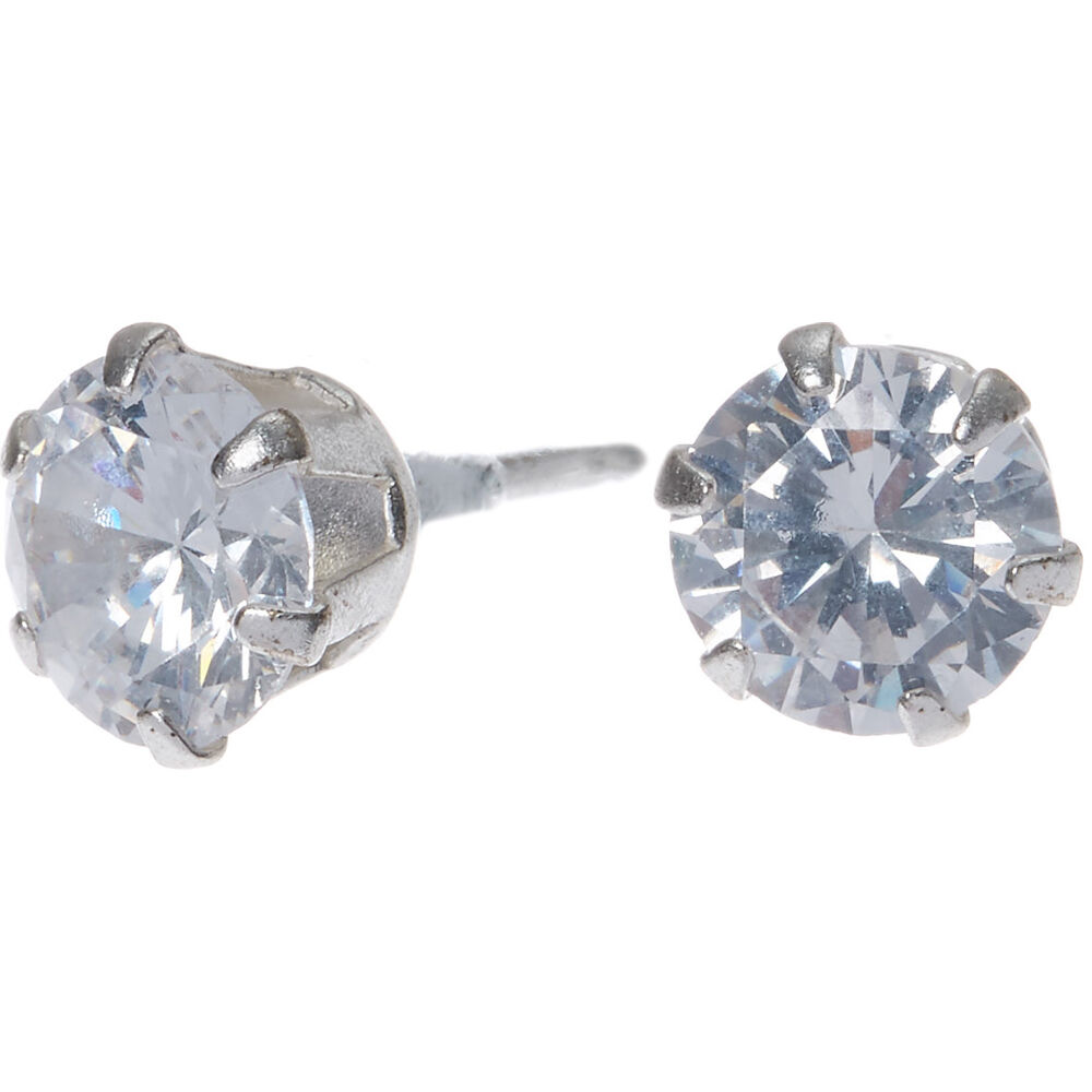 Sterling Silver Cubic Zirconia Round Stud Earrings 6MM Claire s US