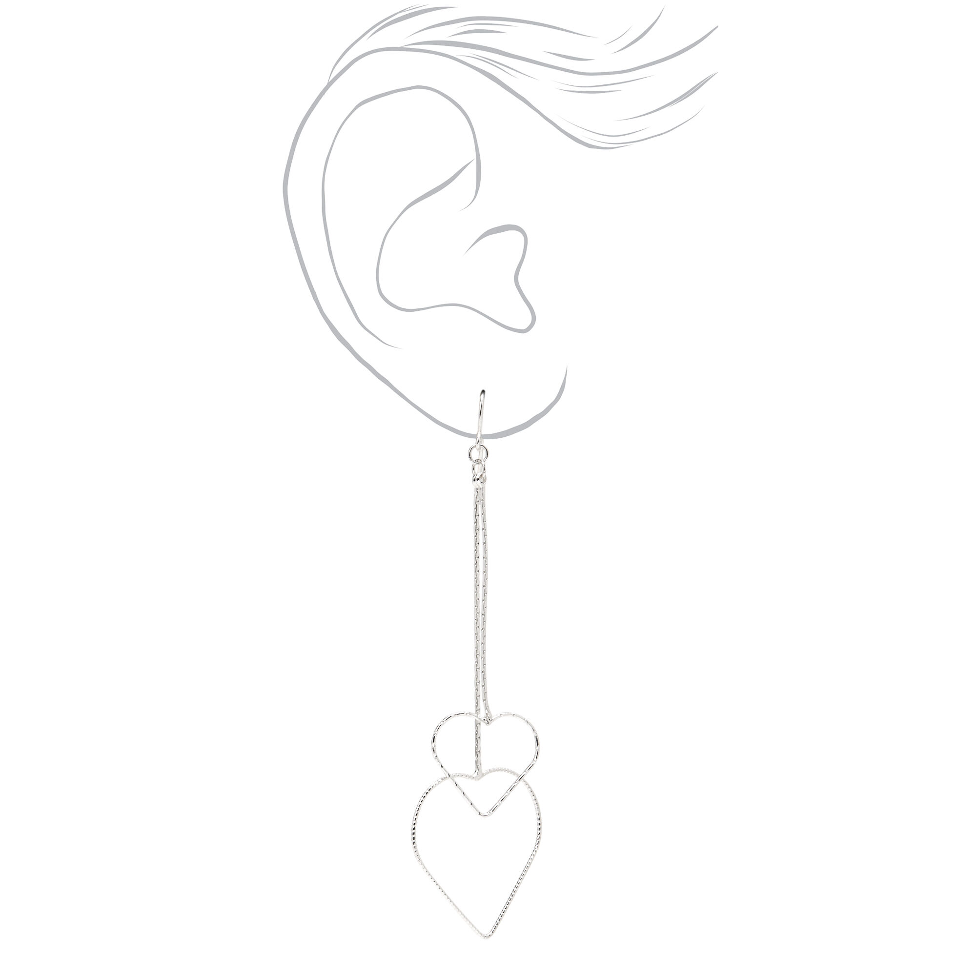 Silver 3" Heart Chain Drop Earrings,