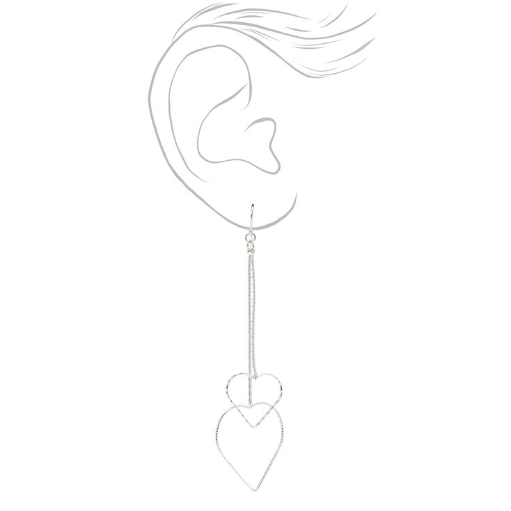 Silver 3&quot; Heart Chain Drop Earrings,