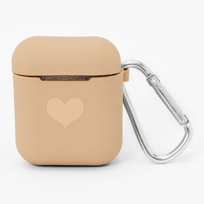 Taupe Heart Silicone Earbud Case Cover - Compatible With Apple AirPods&reg;,