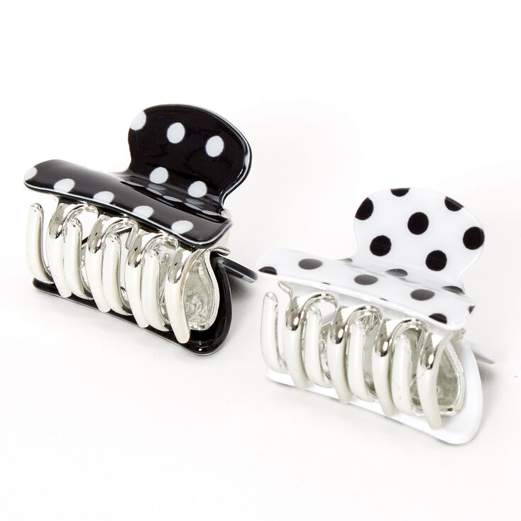 Claire's Mini pinces à cheveux noires et blanches à pois - Lot de 2