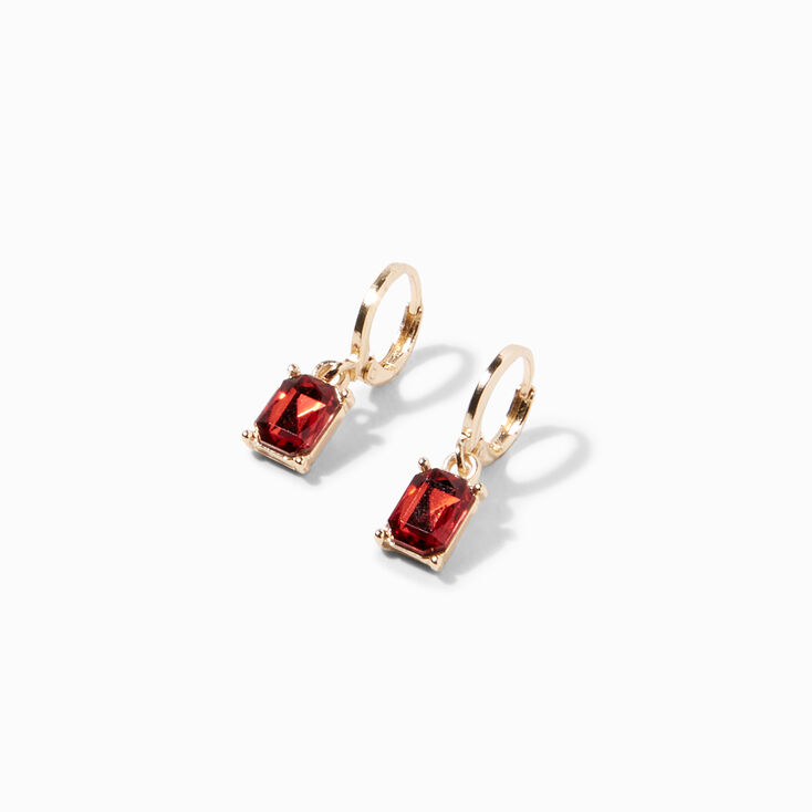 Gold 20MM Ruby Huggie Hoop Earrings,
