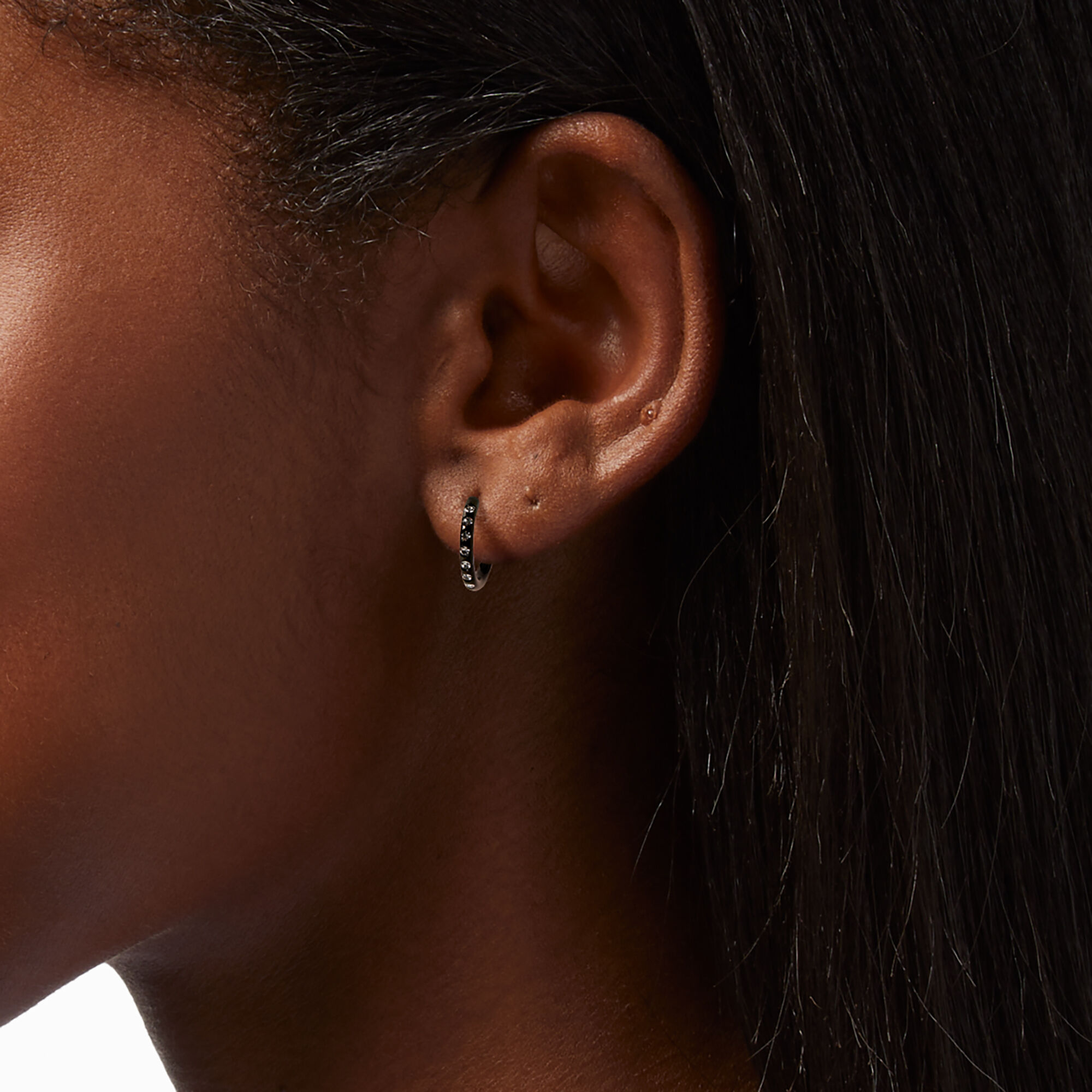 Black Titanium Crystal 10MM Half Hoop Earrings