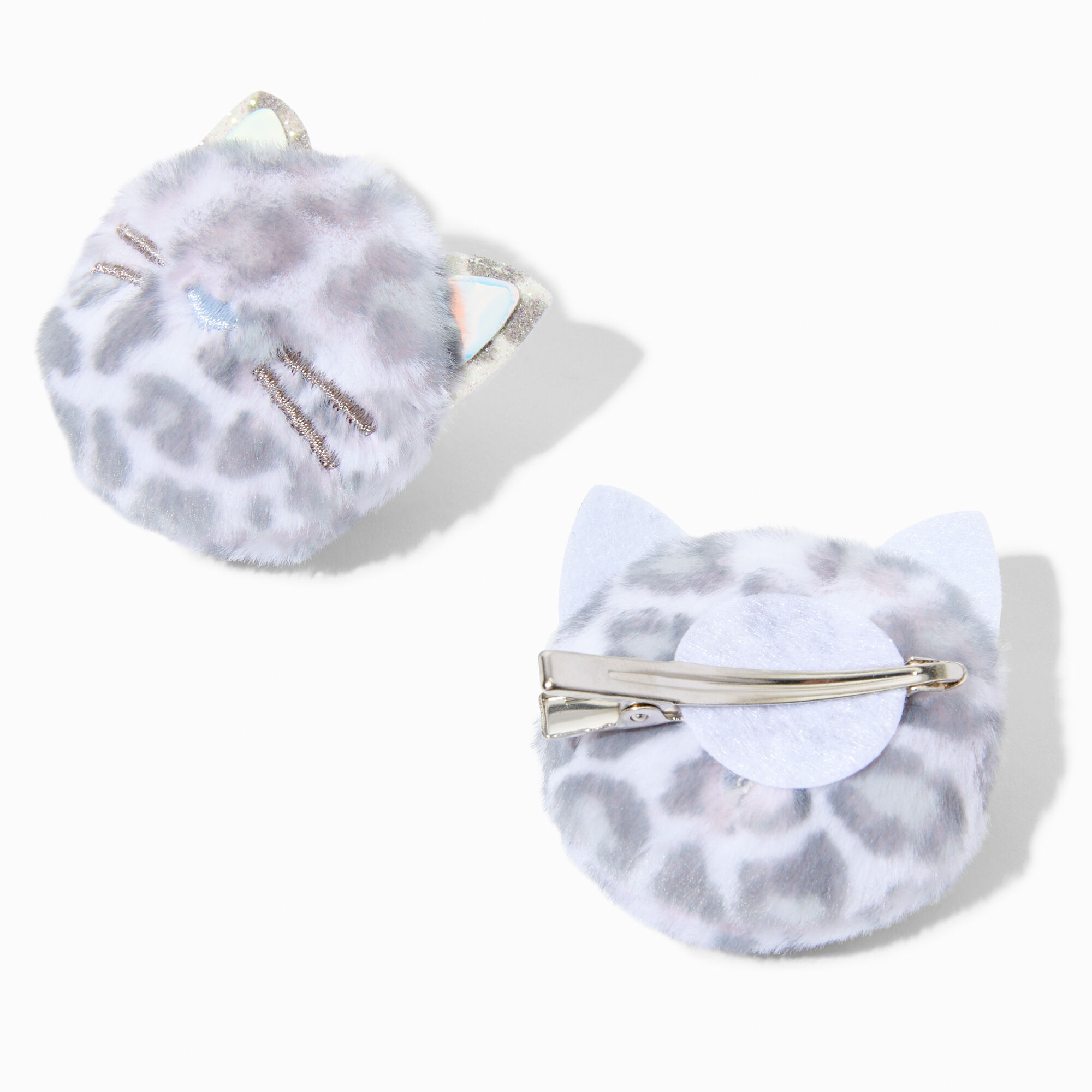 Claire's Club Snow Leopard Pom Hair Clips - 2 Pack,