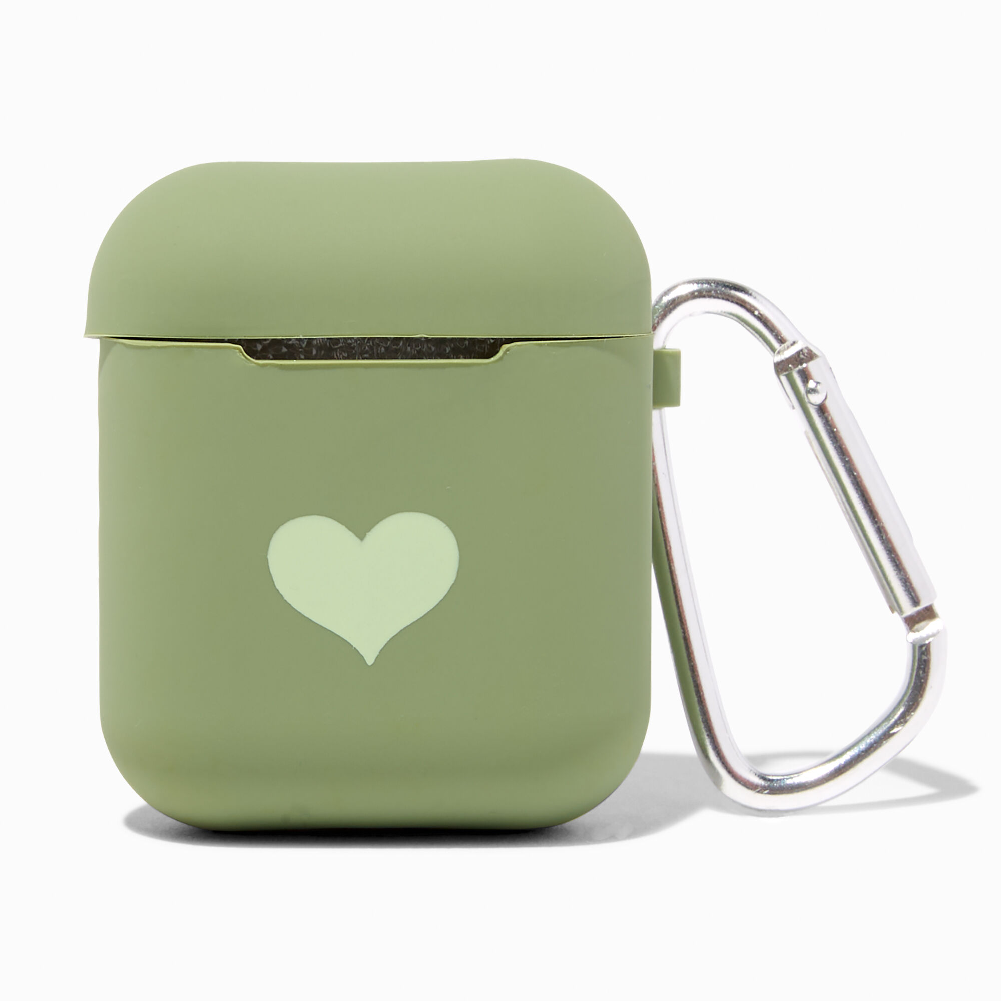 Sage Green Heart Silicone Earbud Case Cover Compatible With