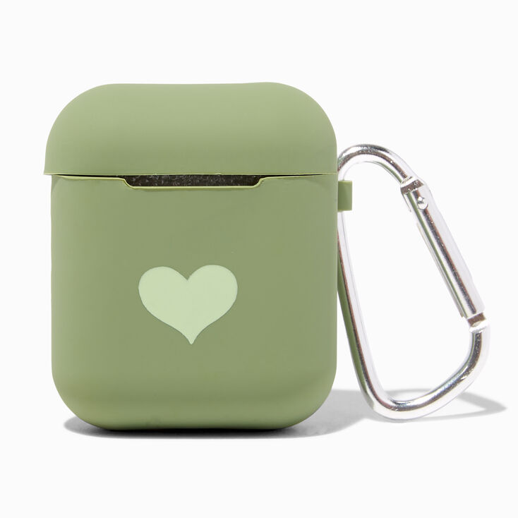 Sage Green Heart Silicone Earbud Case Cover - Compatible With Apple AirPods&reg;,