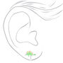 Silver Dinosaur Clip On Stud Earrings - Green,