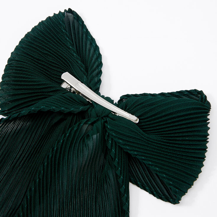 Pleated Chiffon Hair Bow Clip - Emerald,