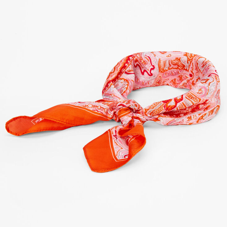 Orange Paisley Silky Bandana Headwrap,