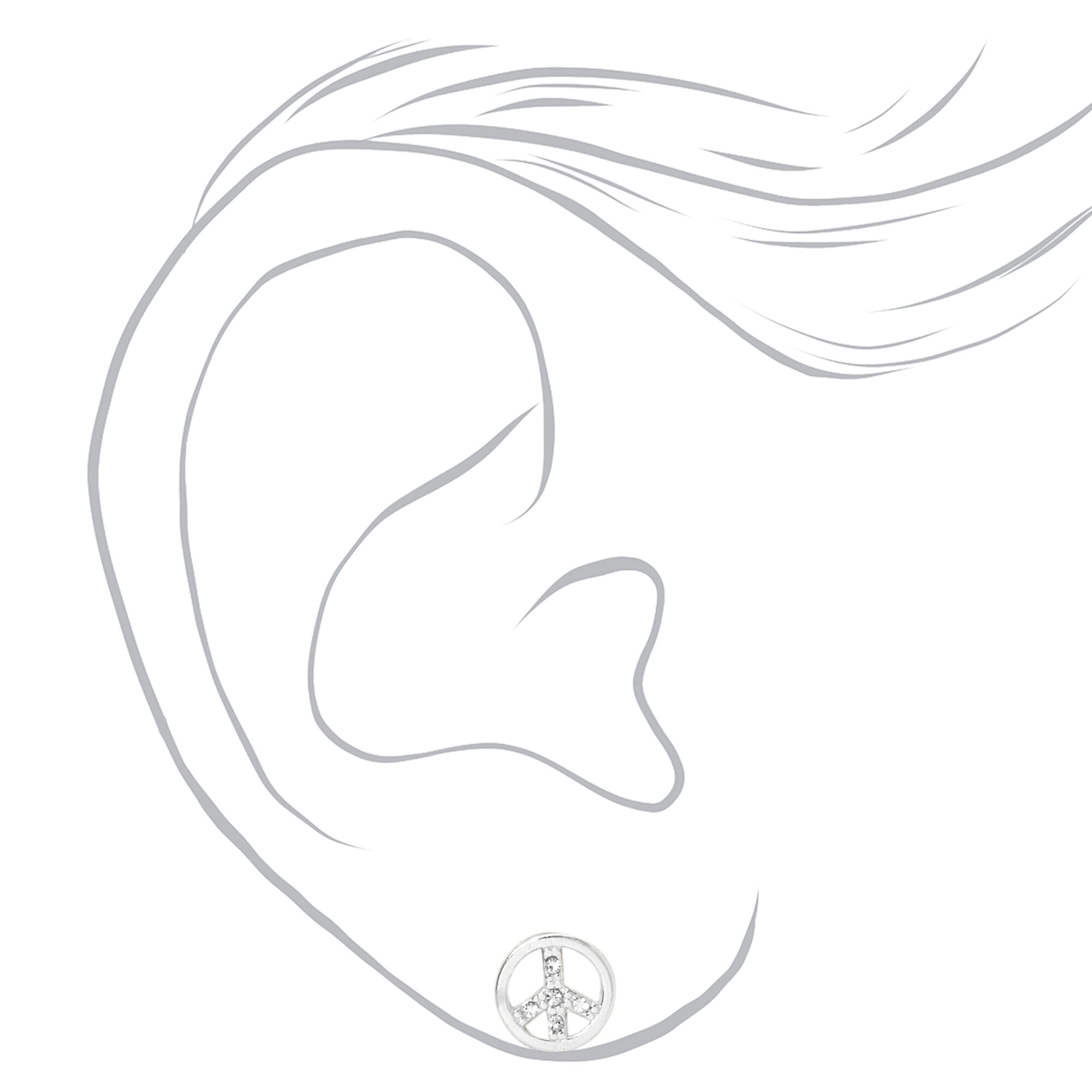 Sterling Silver Crystal Peace Sign Stud Earrings