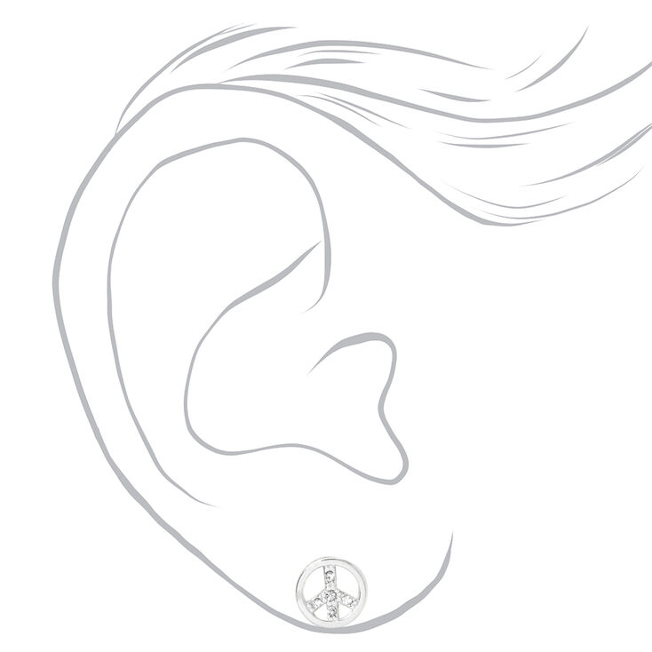 Sterling Silver Crystal Peace Sign Stud Earrings,