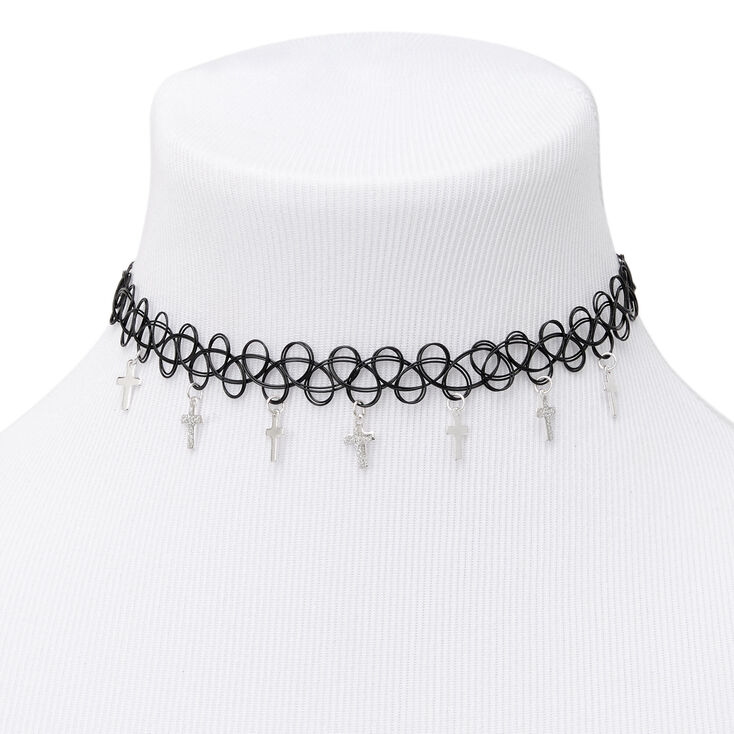 Cross Tattoo Choker Necklace - Black,