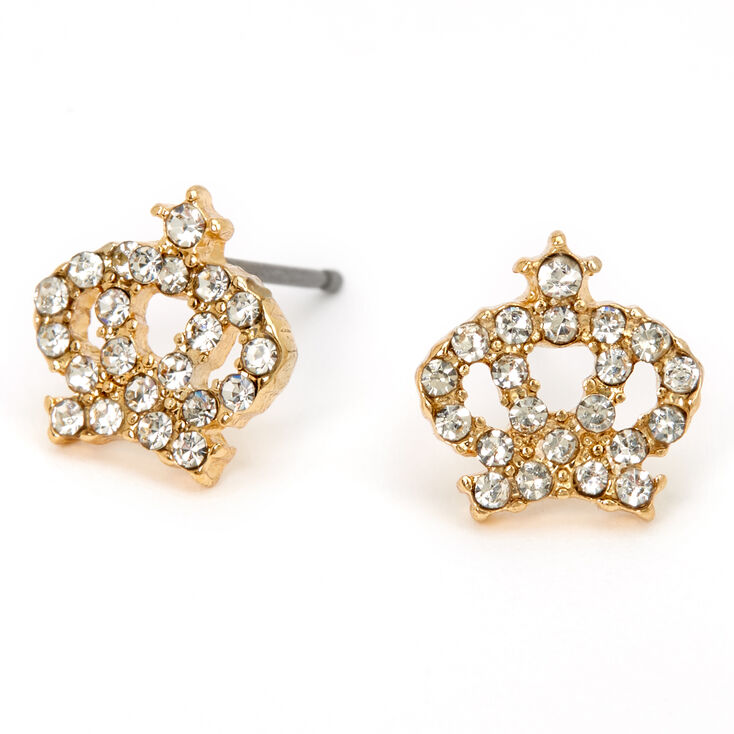 Gold Embellished Crown Stud Earrings,
