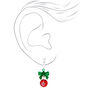 Silver 1&quot; Holiday Bell Bow Clip On Drop Earrings,