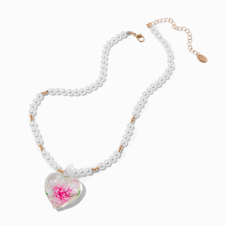 Pressed Flowers Pendant Pearl Necklace,