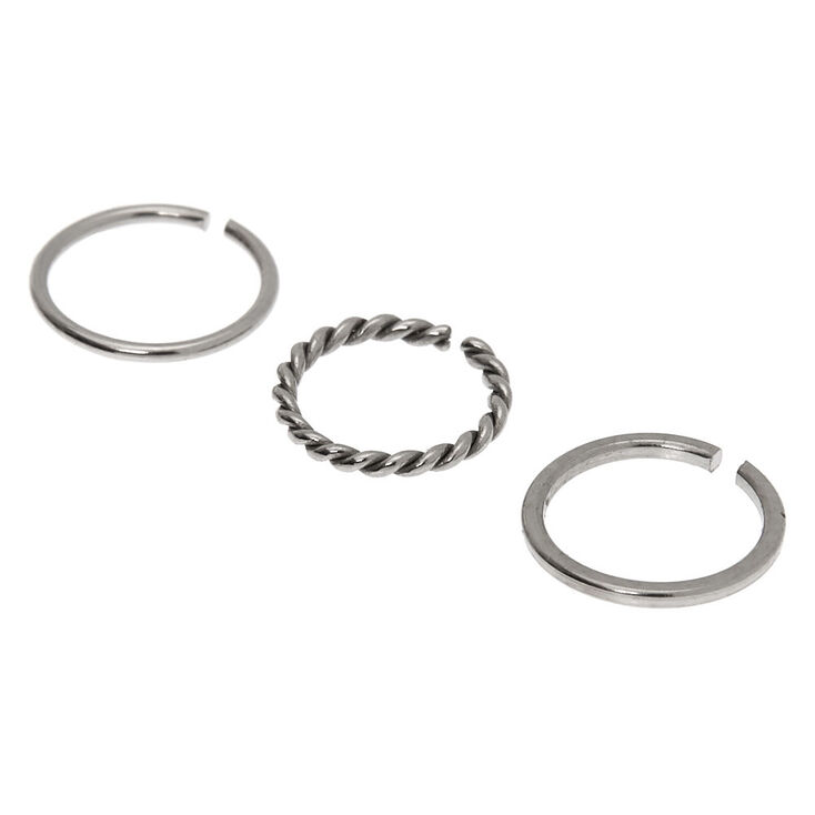 Claire's Anneaux de piercing de nez torsadés lisses de différentes tailles couleur argenté - Lot de 3