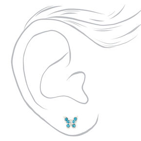 Pastel Crystal Butterfly Stud Earrings - 6 Pack,