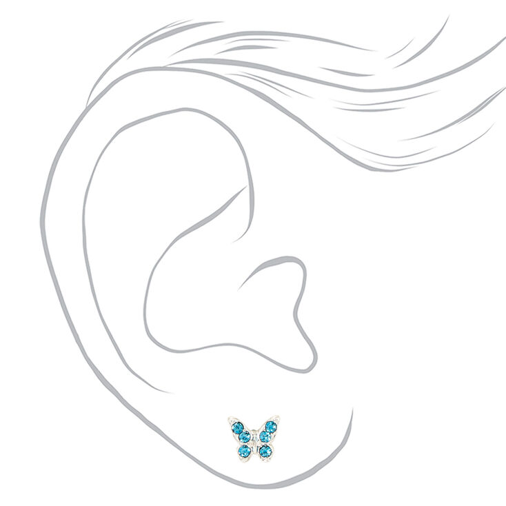 Pastel Crystal Butterfly Stud Earrings - 6 Pack,