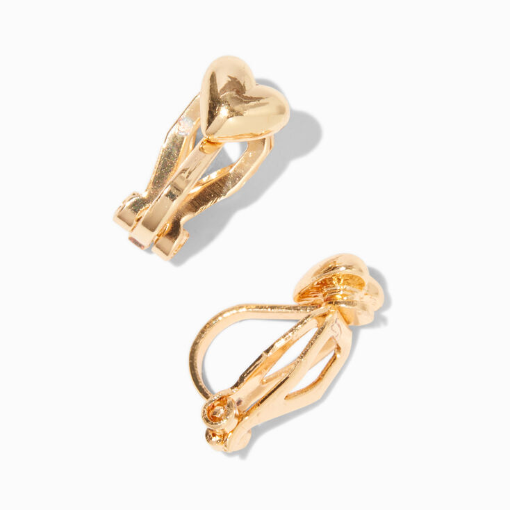 Gold-tone Heart Clip-On Stud Earrings,