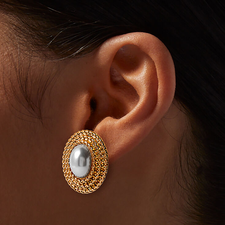 Clous d&#39;oreilles aur&eacute;ole perle d&#39;imitation textur&eacute;s couleur dor&eacute;e,