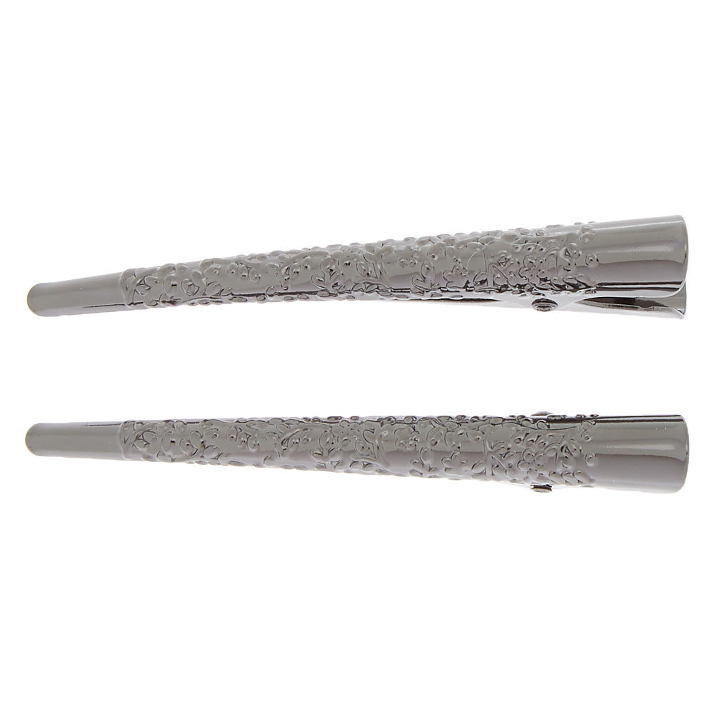 Filigree Hair Clips - Grey, 2 Pack,
