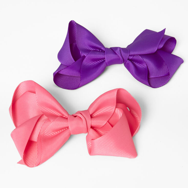 Purple/Pink Cheer Bow Hair Barrettes - 2 Pack,