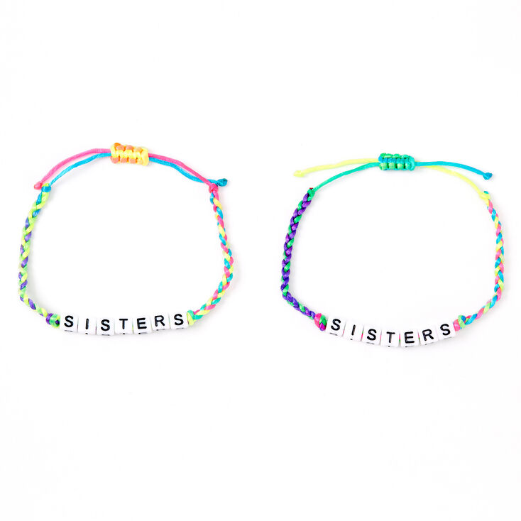 Neon Rainbow Sister Adjustable Braided Bracelets - 2 Pack,