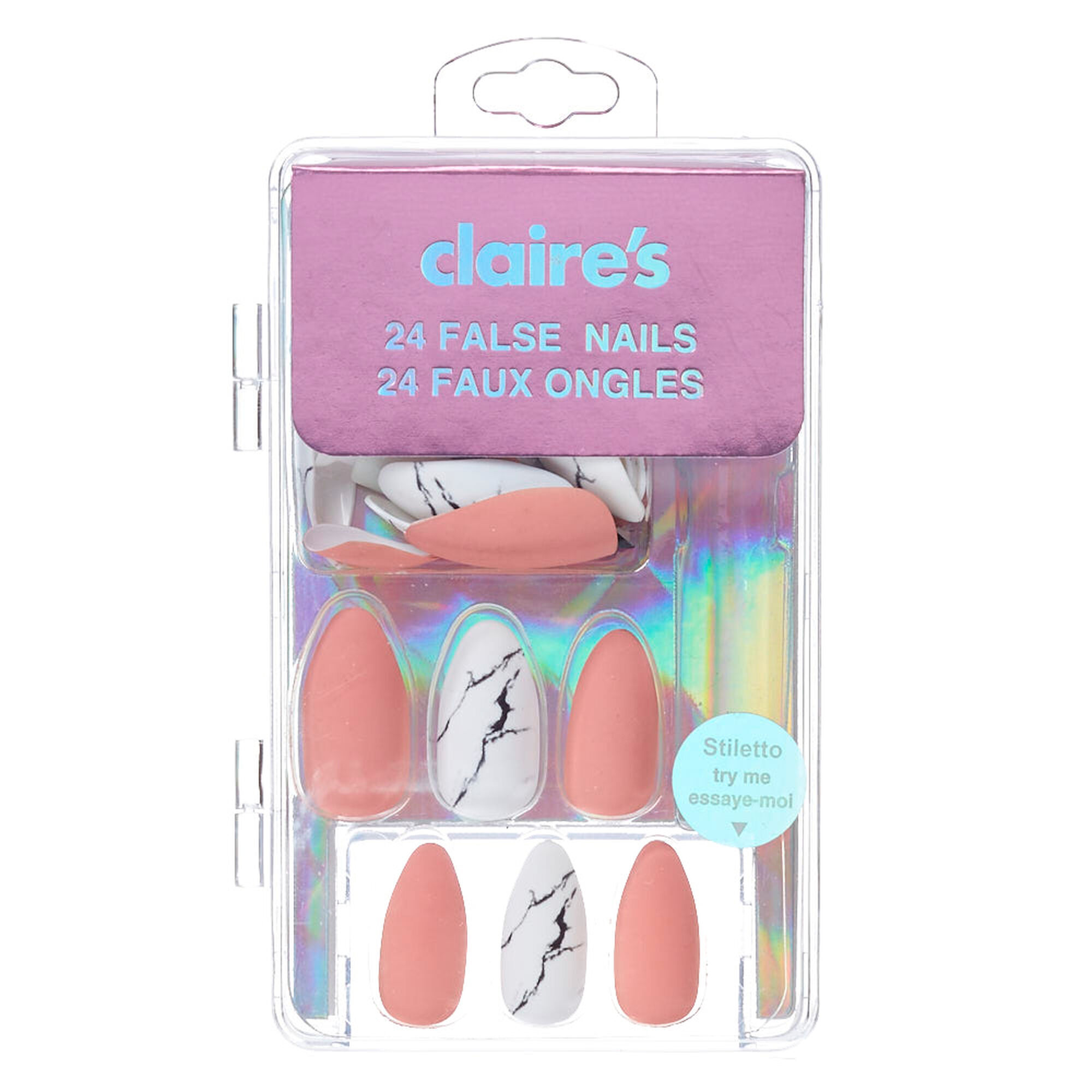 MeganPlays™ Claire's Exclusive Pink Heart Print Stiletto Press On Faux Nail  Set - 24 Pack | Claire's US