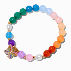Butterfly Charm Rainbow Beaded Stretch Bracelet,