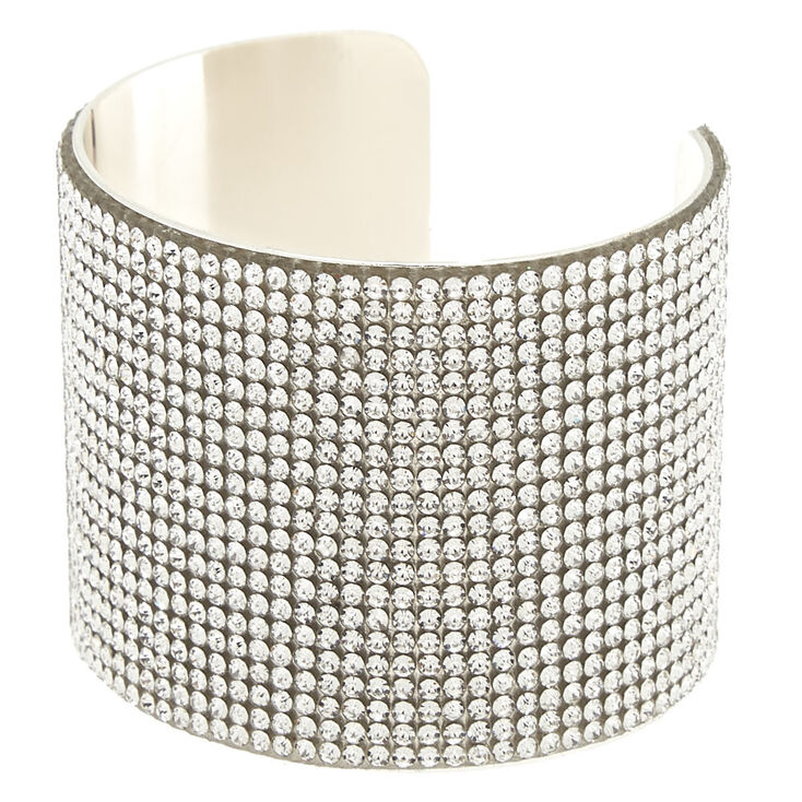 Silver Rhinestone Wide Cuff Bracelet,
