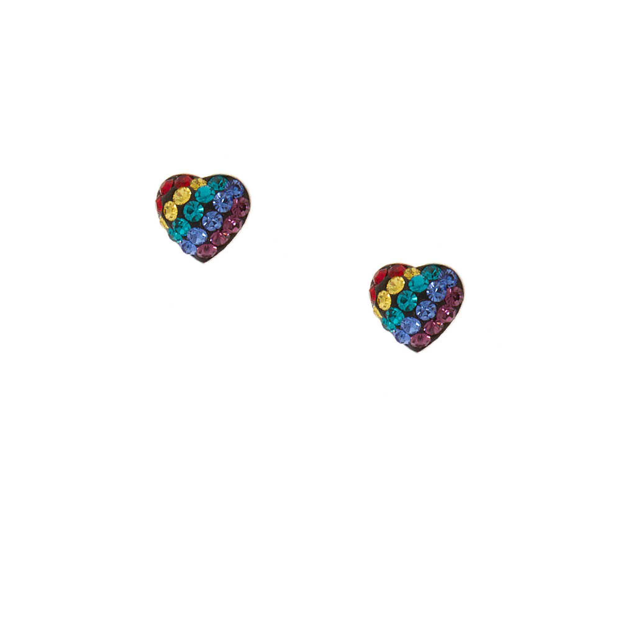 Sterling Silver Rainbow Heart Stud Earrings Claire s US