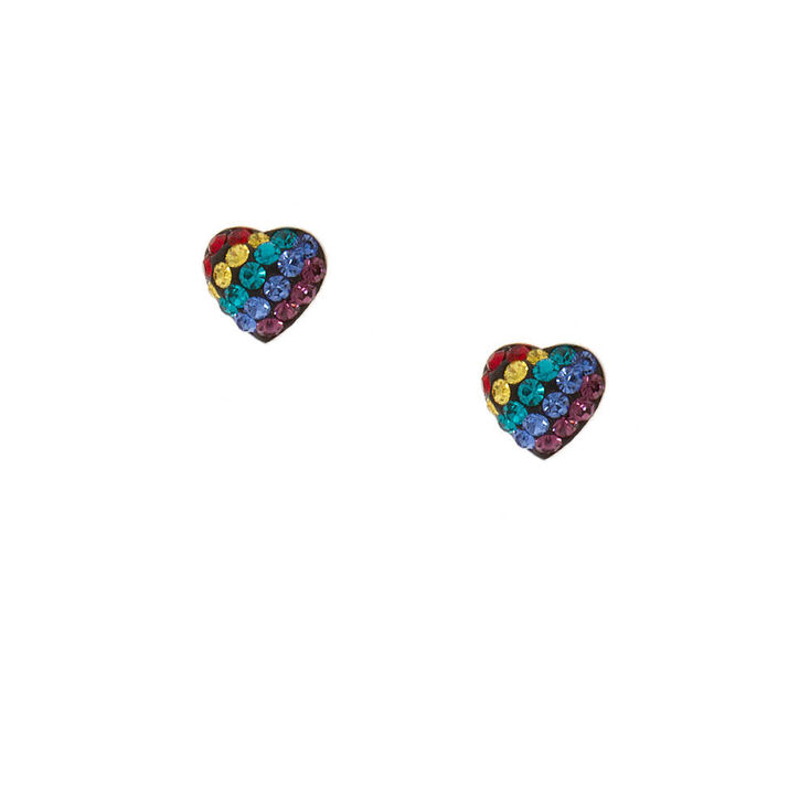 Sterling Silver Rainbow Heart Stud Earrings,