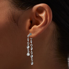 Silver-tone Front &amp; Back Crystal Linear Drop Earrings,
