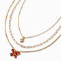 Gold Heart &amp; Pink Butterfly Pendant Multi-Strand Necklace,