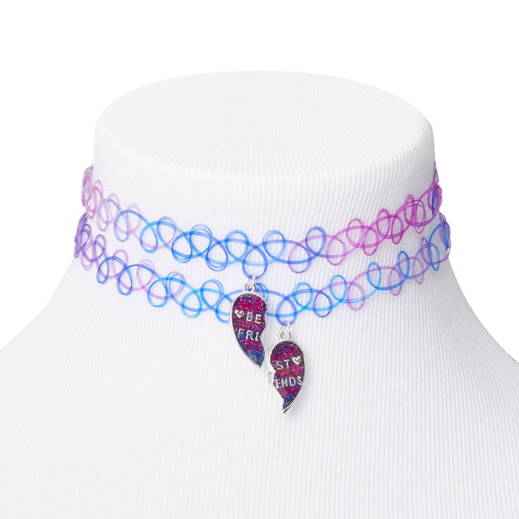 Best Friends Purple &amp; Blue Heart Tattoo Choker Necklaces - 2 Pack,