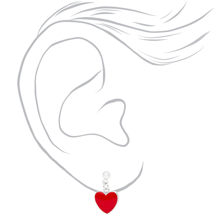 Silver Romance Party Stud Earrings - Red, 9 Pack,