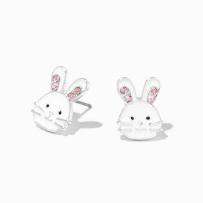 Easter Bunny Face White Enamel Stud Earrings,
