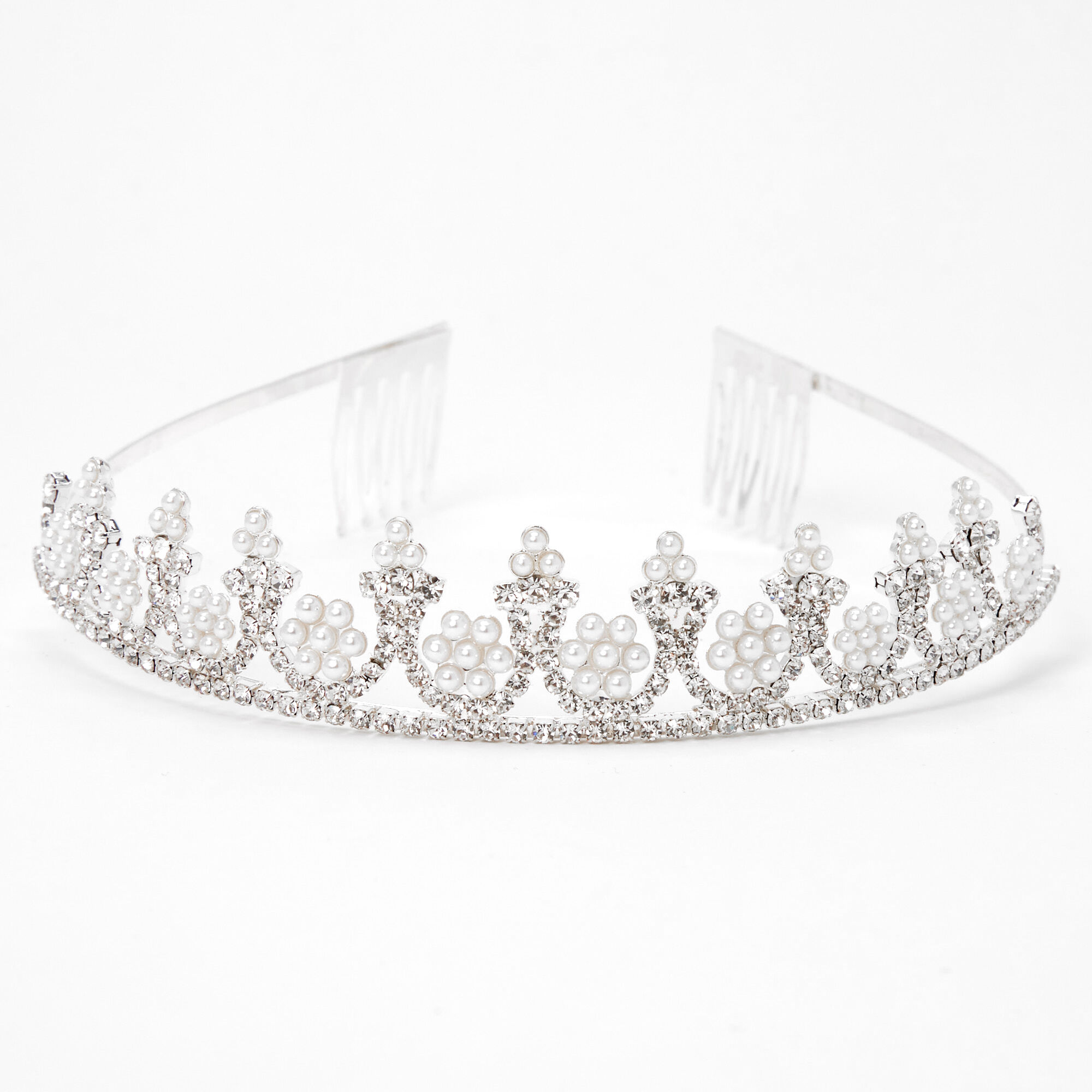Silver Flower Pearl Rhinestone Tiara,
