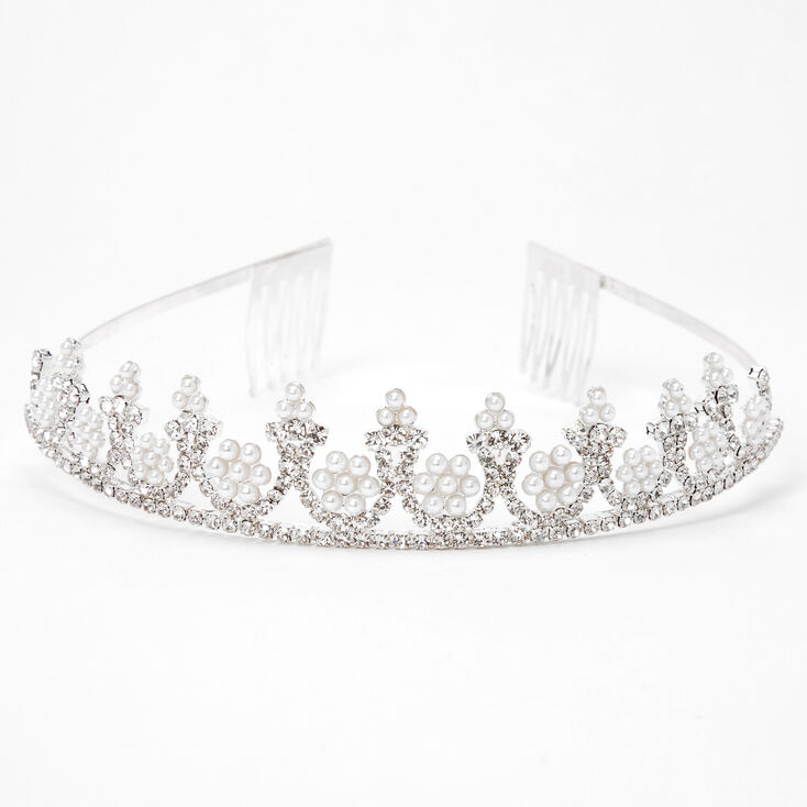 Silver Flower Pearl Rhinestone Tiara,