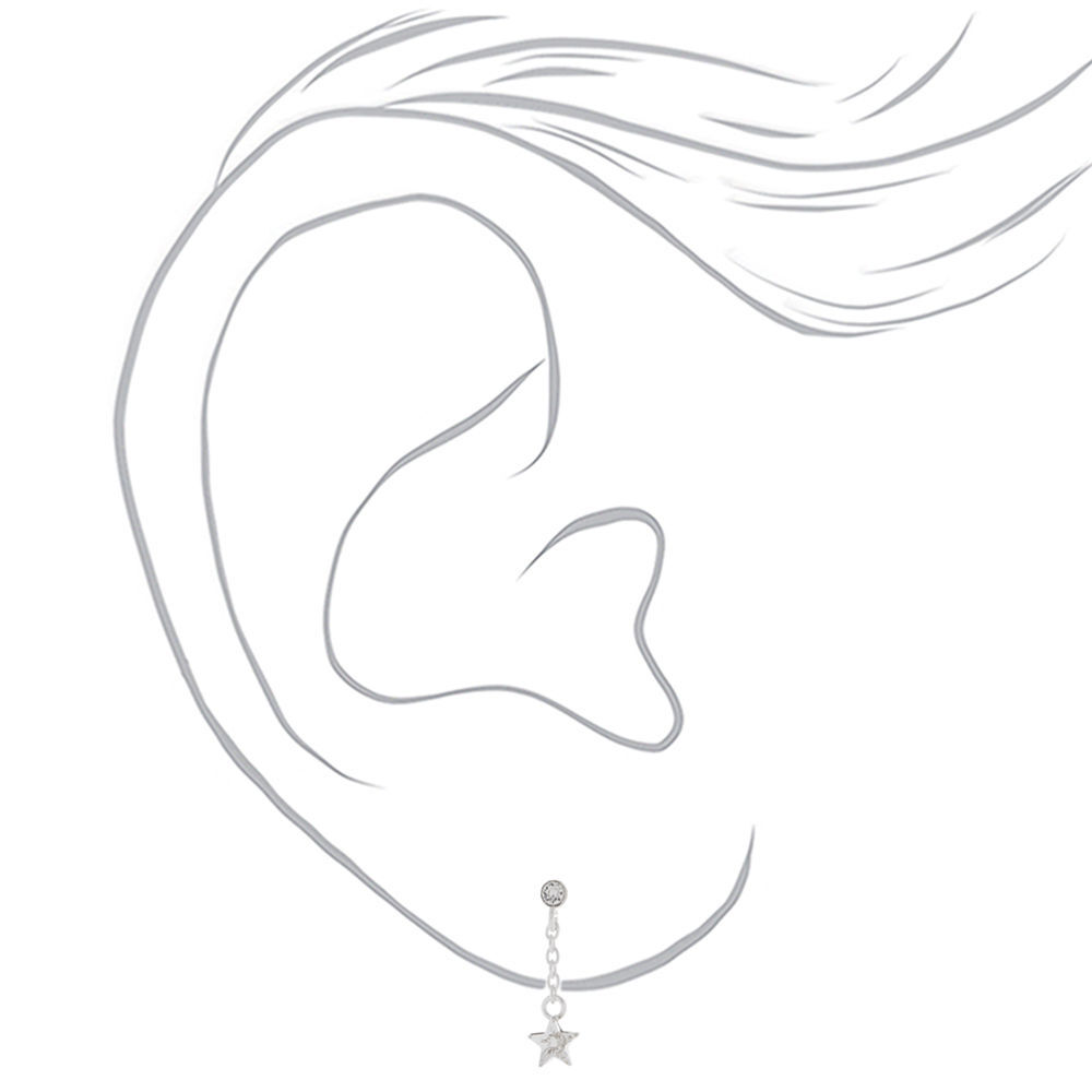Sterling Silver Cubic Zirconia Star 1" Drop Earrings,