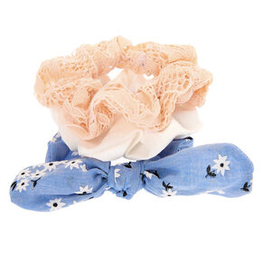Small Pastel Floral Lace Knotted Bow Hair Scrunchies - 3 Pack,