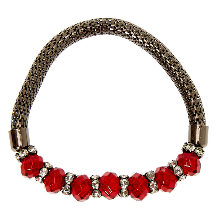 Hematite Bead Stretch Bracelet - Red,