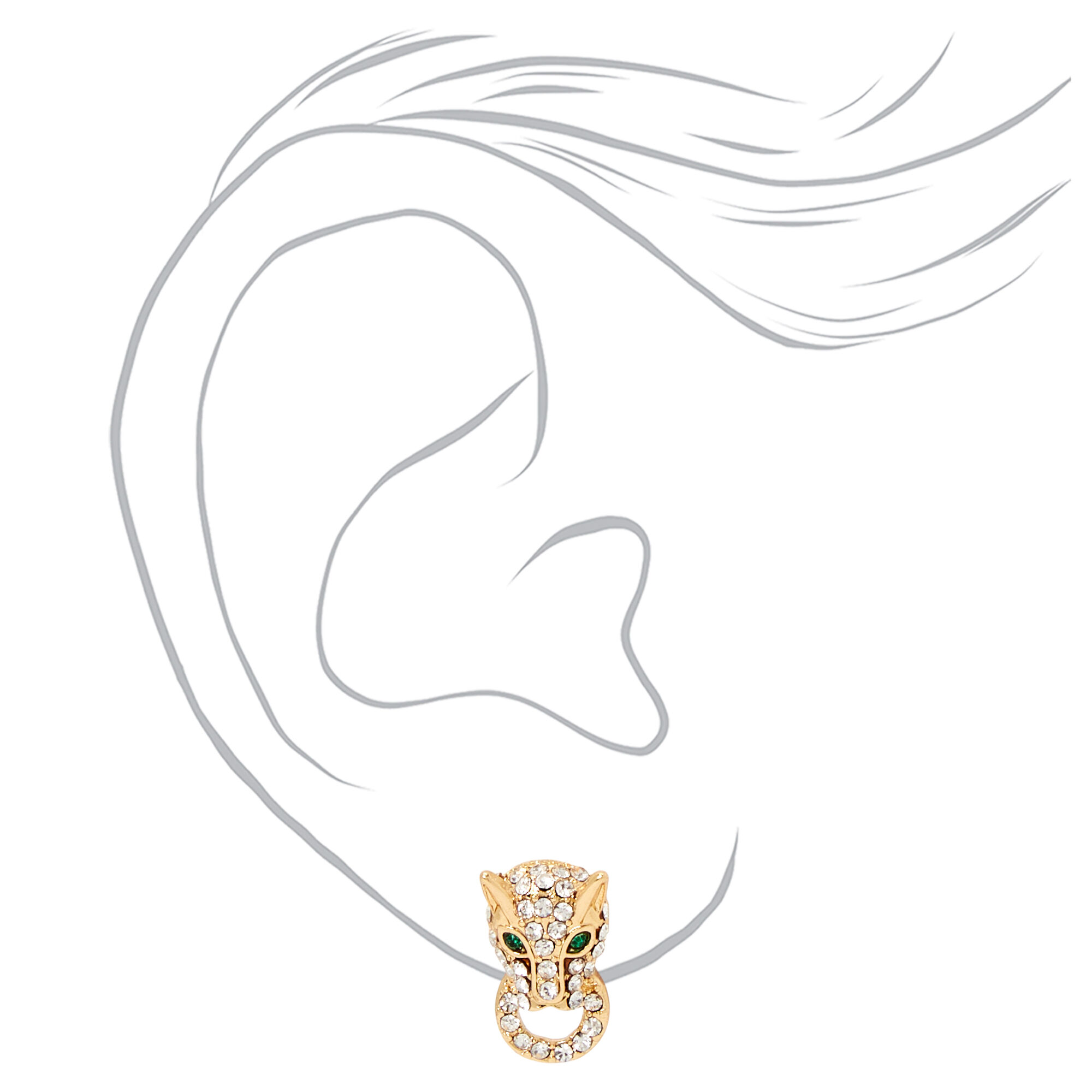 Gold Embellished Jaguar Door Knocker Stud Earrings,