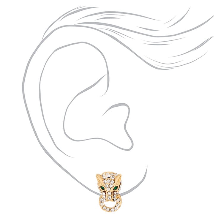 Gold Embellished Jaguar Door Knocker Stud Earrings,