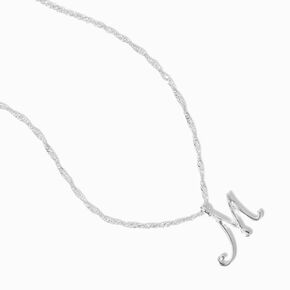 Silver-tone Large Script Initial Pendant Necklace - M,
