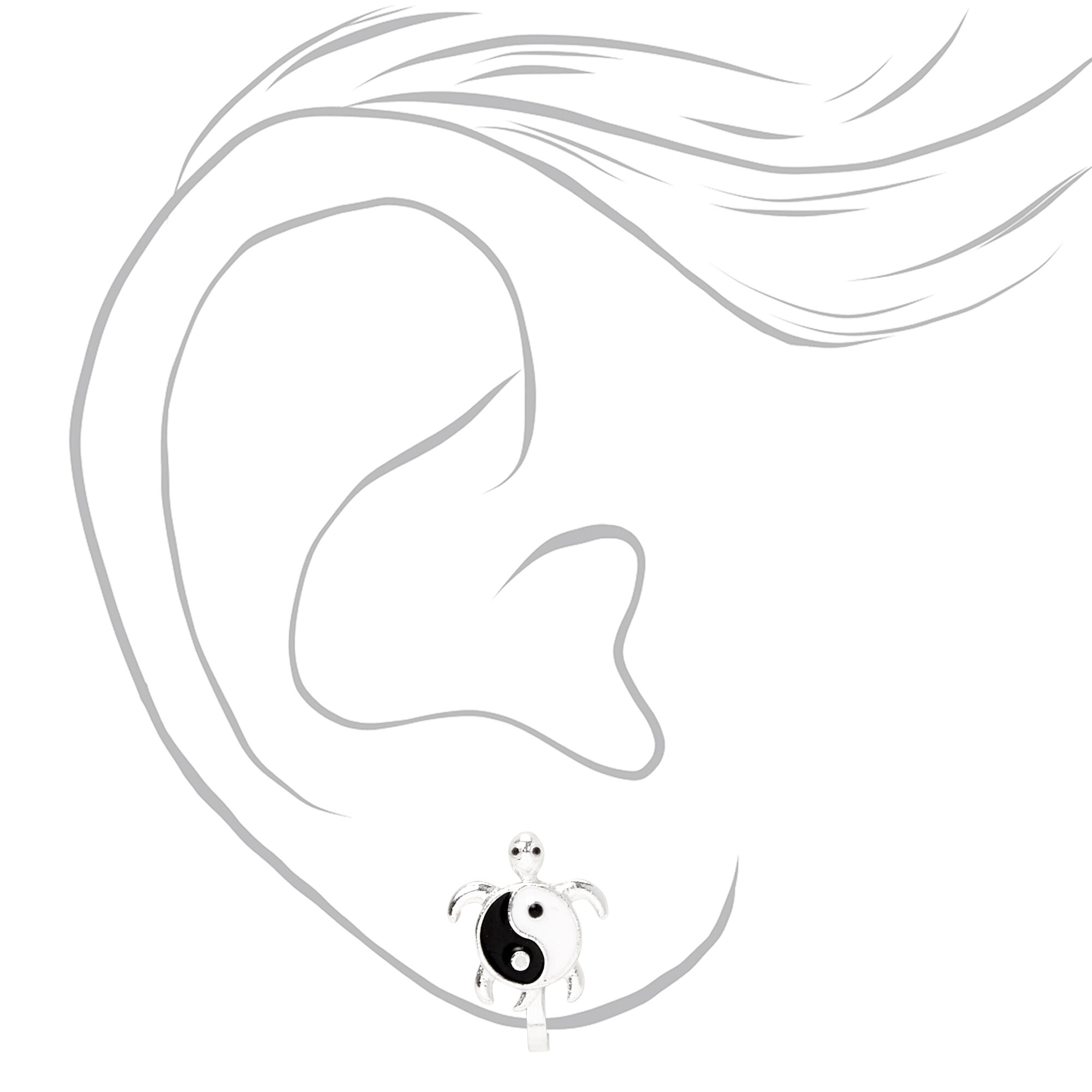 Yin Yang Turtle Clip On Stud Earrings,