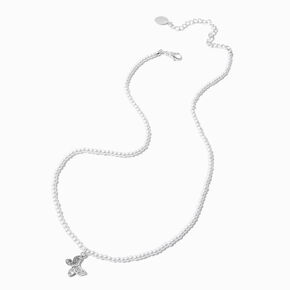 Pearl Beaded Pav&eacute; Butterfly Pendant Necklace,