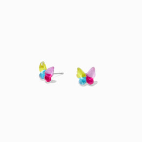 Clous d&rsquo;oreilles papillons bomb&eacute;s arc-en-ciel,